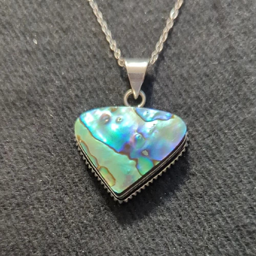 Silver Plated Abalone Triangle Pendant Statement Necklace